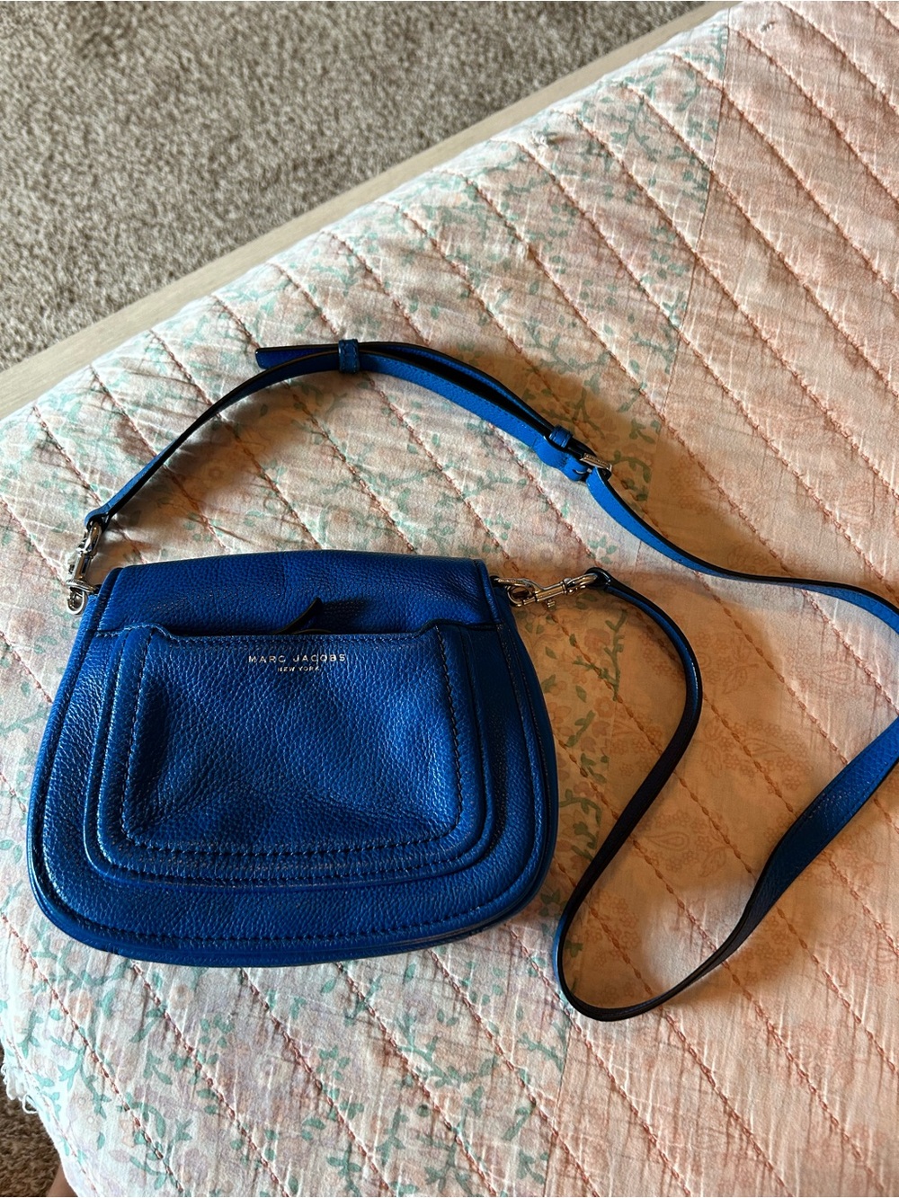 MARC JACOBS Empire City Large Royal Blue Leather Messenger Crossbody Saddle Bag - Picture 2 of 15